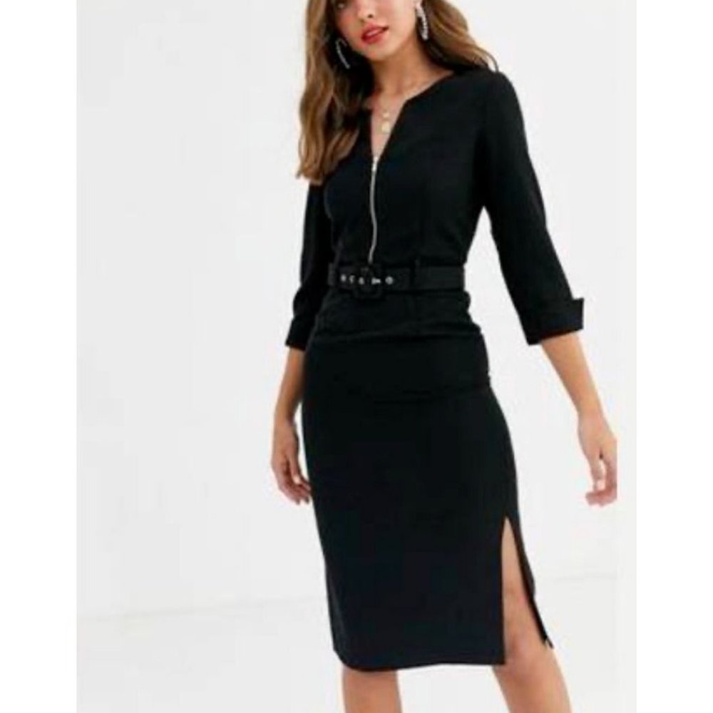 Paper Dolls Pencil Midi Dress 10 14 UK 42 EU Black Stretch Career NWT